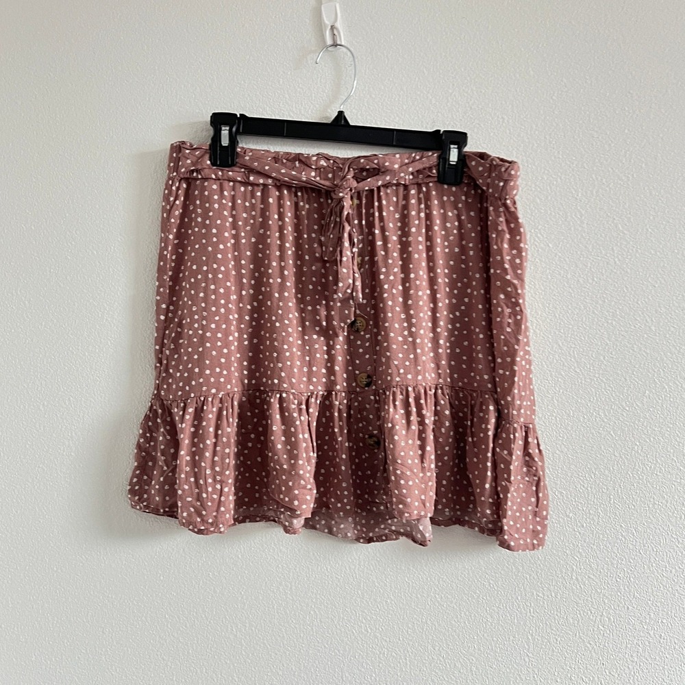 Indigo Rising Mauve Pink White Polka Dot Mini Skirt XL Boho Coquette Shabby Chic